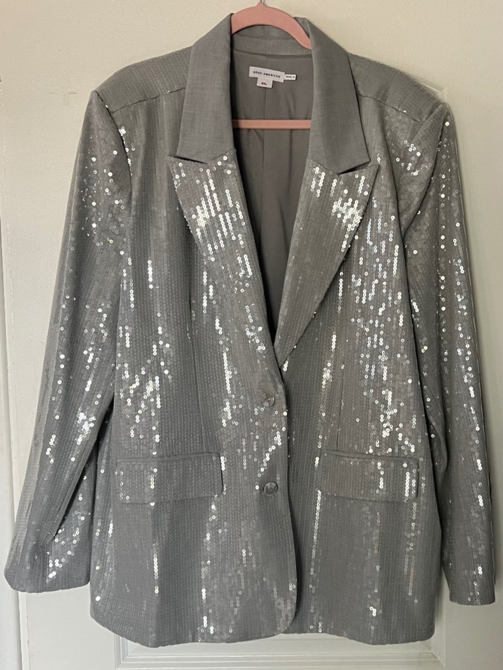 Good American Sequin Blazer Heather Grey 2XL